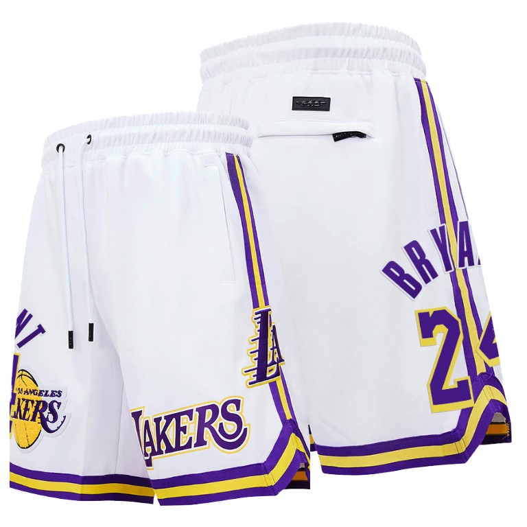 Men's Los Angeles Lakers Kobe Bryant #24 NBA Pro Standard Chenille Icon Edition White Basketball Shorts NBQ0483YW